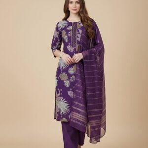 Purple Floral Print Salwar Kameez with Dupatta