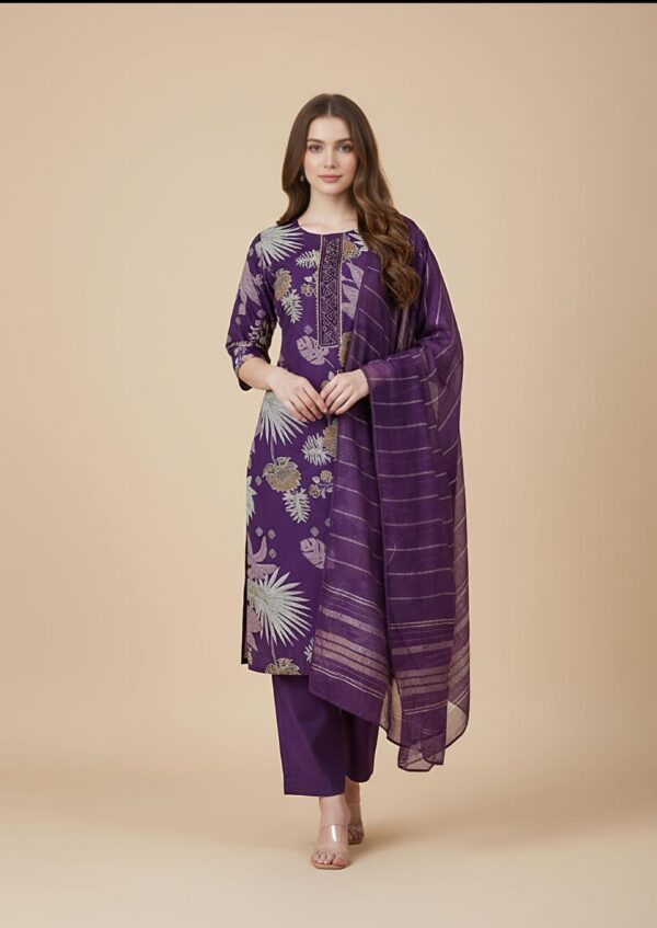 Purple Floral Print Salwar Kameez with Dupatta