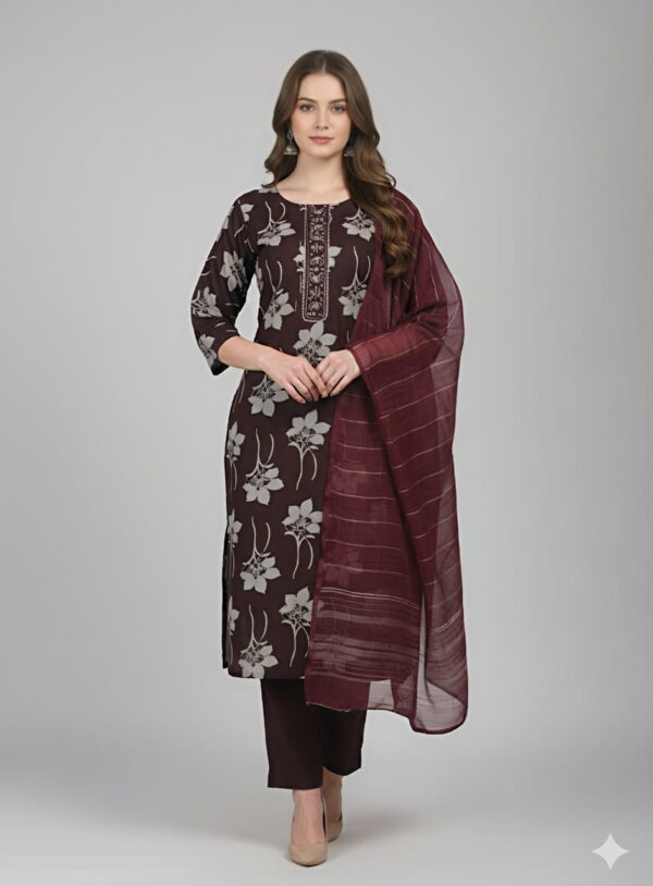 Brown Kurti with Paired Pants