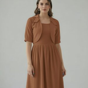 Elegant Carob brown frock and Jacket Set