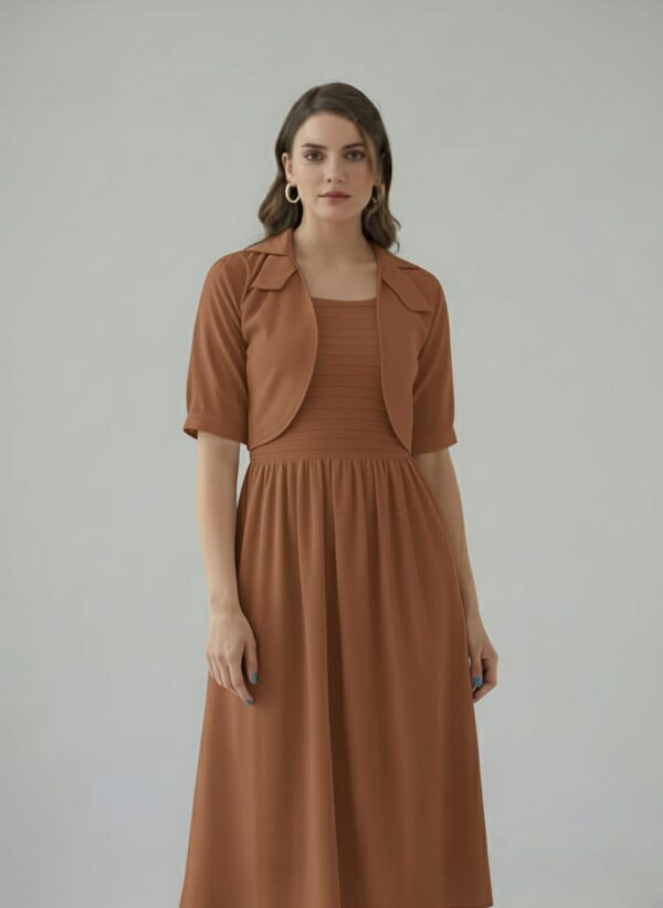Elegant Carob brown frock and Jacket Set